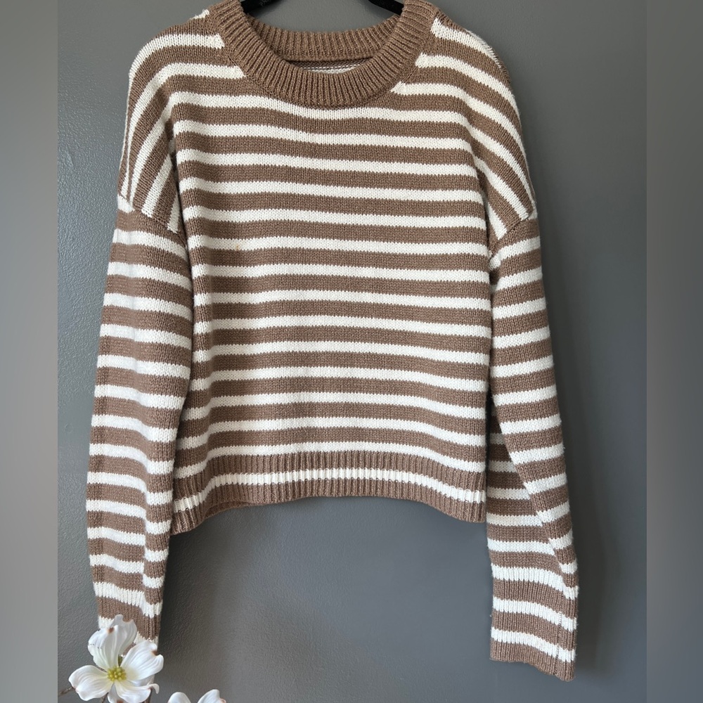 PINK ROSE: Stripped Cropped Sweater (Large)